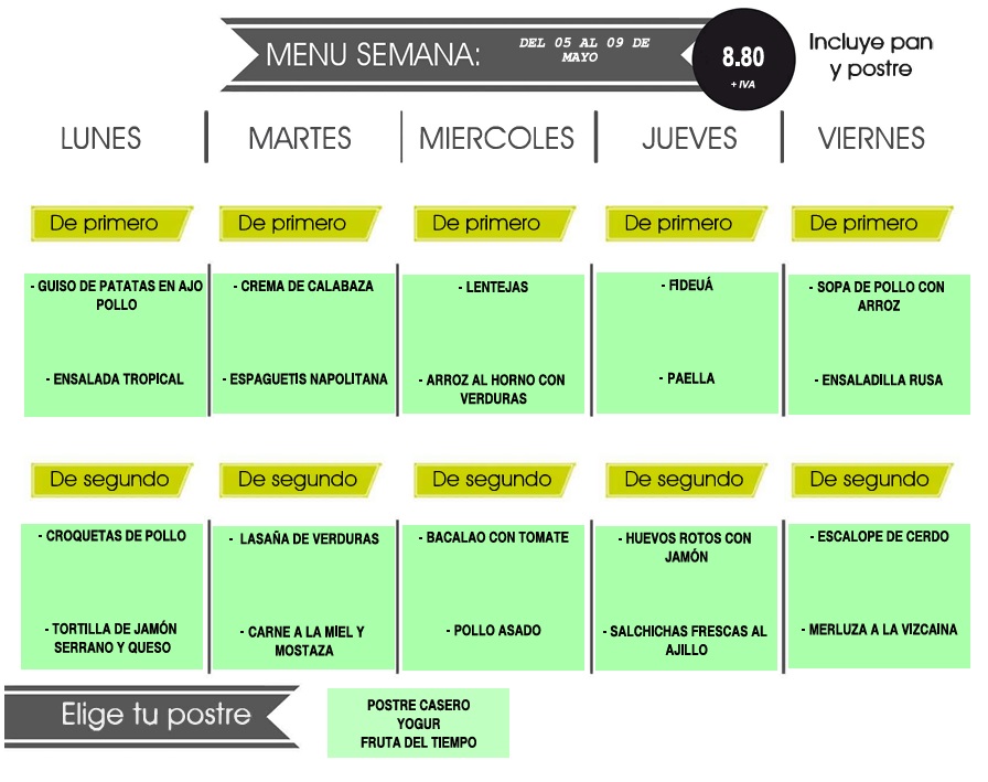 Menú semanal de catering para empresas en Granada